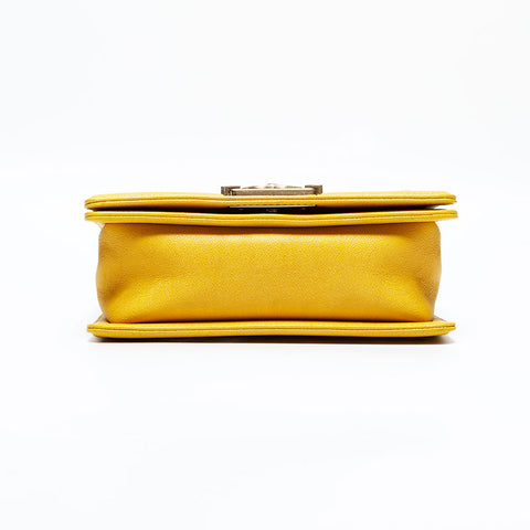 CHANEL 28 Series 2019 Mini Boy Chevron Caviar Shoulder Bag Yellow WS22779