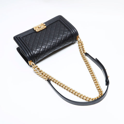 シャネル CHANEL 25番台 2018 ボーイ キャビアスキン チェン ショルダーバッグ ブラック WS22782