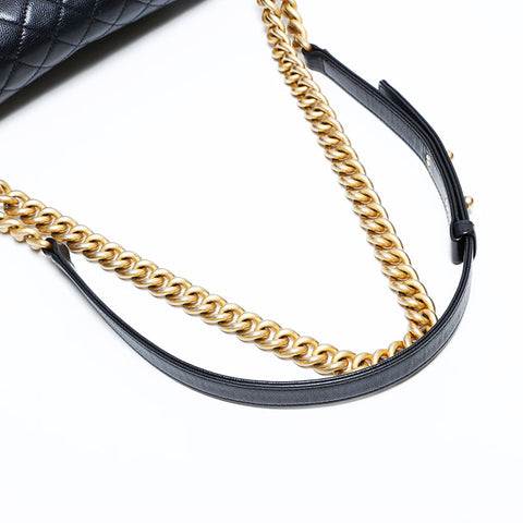 シャネル CHANEL 25番台 2018 ボーイ キャビアスキン チェン ショルダーバッグ ブラック WS22782