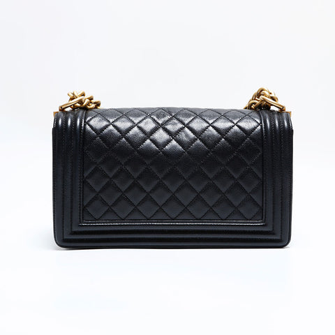 シャネル CHANEL 25番台 2018 ボーイ キャビアスキン チェン ショルダーバッグ ブラック WS22782