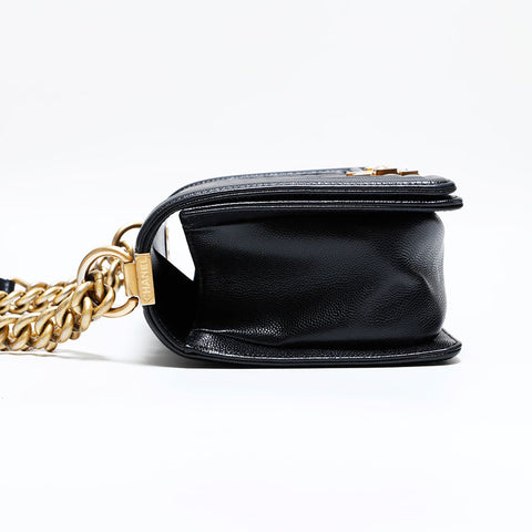 シャネル CHANEL 25番台 2018 ボーイ キャビアスキン チェン ショルダーバッグ ブラック WS22782