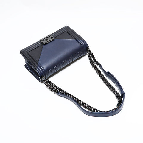 シャネル CHANEL 23番台 2016-2017 ボーイ レザー チェーン ショルダーバッグ ネイビー WS22783