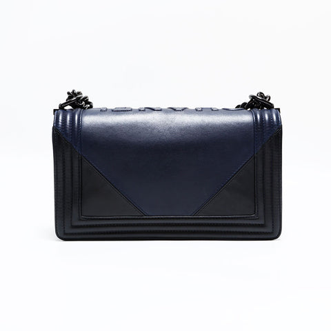 シャネル CHANEL 23番台 2016-2017 ボーイ レザー チェーン ショルダーバッグ ネイビー WS22783