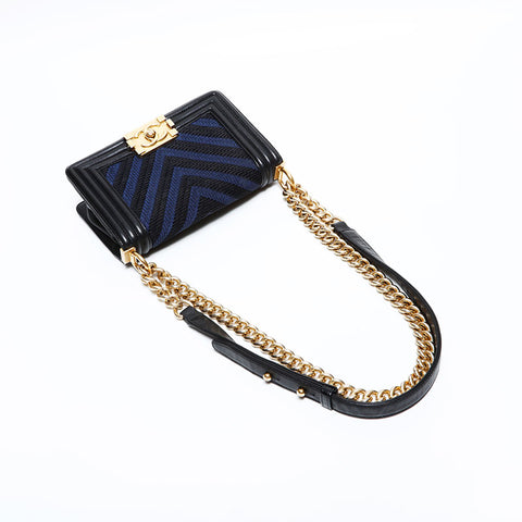 シャネル CHANEL 24番台 2017-2018 シェブロン キャンバス ミニ ボーイ ショルダーバッグ ネイビー WS22784