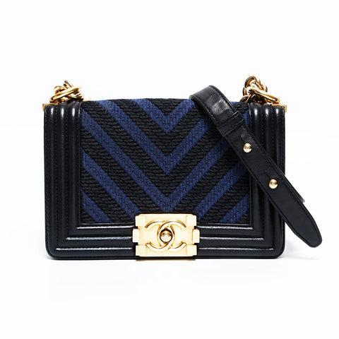 シャネル CHANEL 24番台 2017-2018 シェブロン キャンバス ミニ ボーイ ショルダーバッグ ネイビー WS22784