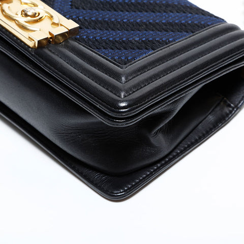 シャネル CHANEL 24番台 2017-2018 シェブロン キャンバス ミニ ボーイ ショルダーバッグ ネイビー WS22784
