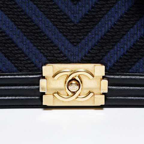 シャネル CHANEL 24番台 2017-2018 シェブロン キャンバス ミニ ボーイ ショルダーバッグ ネイビー WS22784
