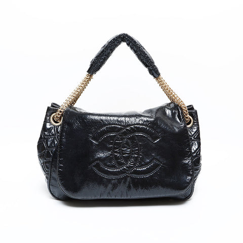 Chanel Patent Leather Coco Mark 12系列2008-2009手提包黑色WS22785