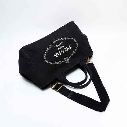 PRADA Canapa Canvas 2way M Shoulder Bag black WS22792