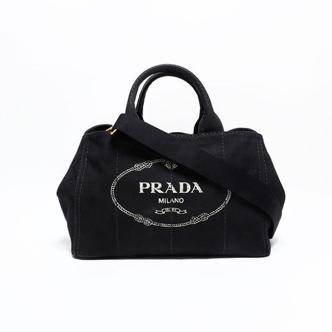 PRADA Canapa Canvas 2way M Shoulder Bag black WS22792