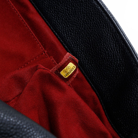 CHANEL No. 14 2010-2011 COCO Mark Caviar Skin Chain Half Moon Flap Shoulder Bag black WS22794