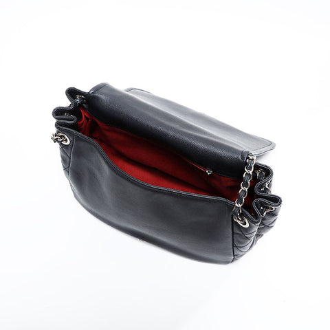 シャネル CHANEL 14番台 2010-2011 ココマーク キャビアスキンチェーン ハーフムーン フラップ ショルダーバッグ ブラック WS22794