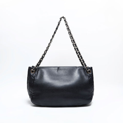 シャネル CHANEL 14番台 2010-2011 ココマーク キャビアスキンチェーン ハーフムーン フラップ ショルダーバッグ ブラック WS22794
