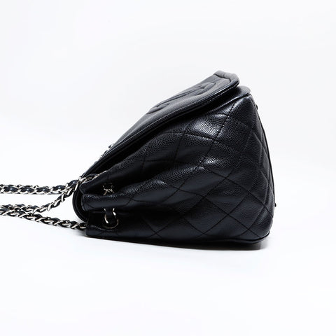 CHANEL No. 14 2010-2011 COCO Mark Caviar Skin Chain Half Moon Flap Shoulder Bag black WS22794