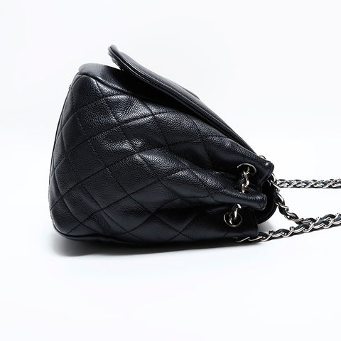 シャネル CHANEL 14番台 2010-2011 ココマーク キャビアスキンチェーン ハーフムーン フラップ ショルダーバッグ ブラック WS22794