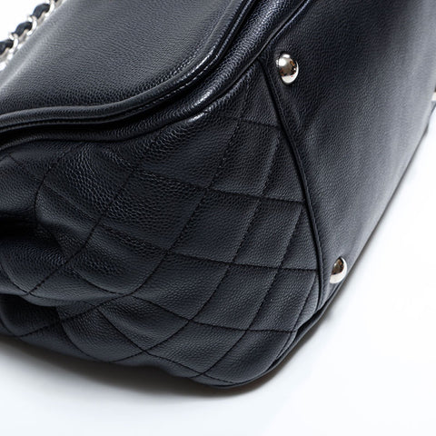 シャネル CHANEL 14番台 2010-2011 ココマーク キャビアスキンチェーン ハーフムーン フラップ ショルダーバッグ ブラック WS22794