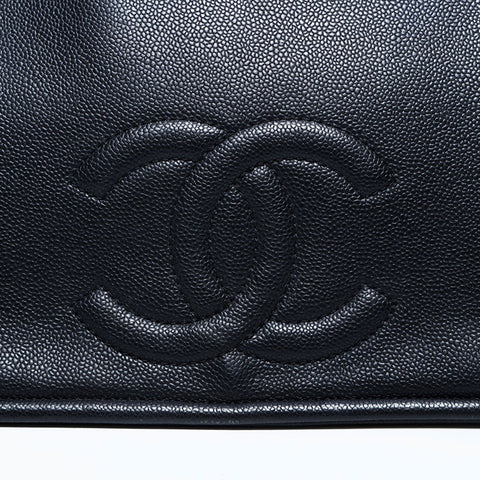 シャネル CHANEL 14番台 2010-2011 ココマーク キャビアスキンチェーン ハーフムーン フラップ ショルダーバッグ ブラック WS22794