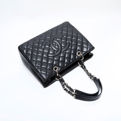 シャネル CHANEL GST キャビア 14番台 2010-2011 ココマーク チェーン トート ショルダーバッグ ブラック WS22798