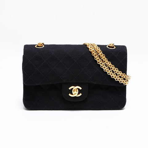 シャネル CHANEL 3番台 1994-1996 コットン ミニ マトラッセ チェーン ダブルフラップ 23 ショルダーバッグ ブラック WS22807
