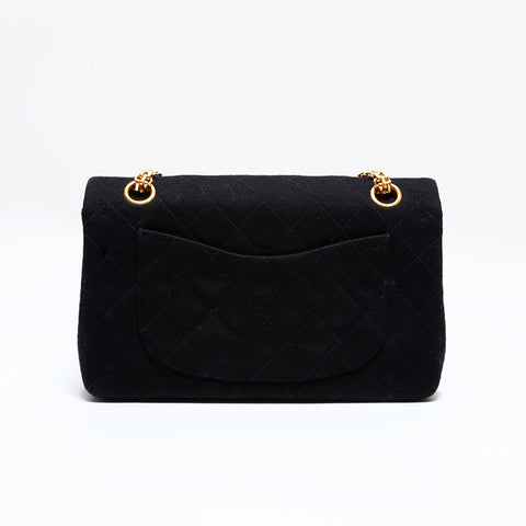シャネル CHANEL 3番台 1994-1996 コットン ミニ マトラッセ チェーン ダブルフラップ 23 ショルダーバッグ ブラック WS22807