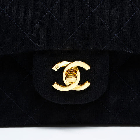 シャネル CHANEL 3番台 1994-1996 コットン ミニ マトラッセ チェーン ダブルフラップ 23 ショルダーバッグ ブラック WS22807