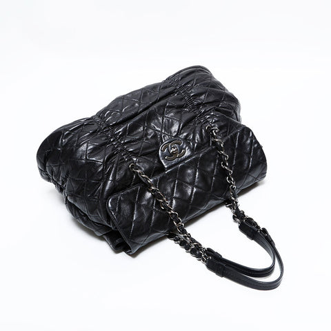 CHANEL No. 11 2006-2008 Chain Lambskin Tote Bag black WS22808