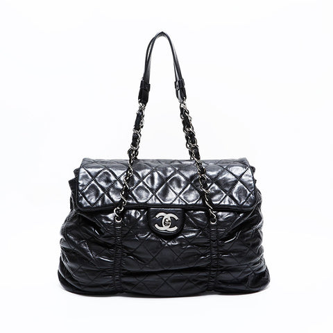 CHANEL No. 11 2006-2008 Chain Lambskin Tote Bag black WS22808