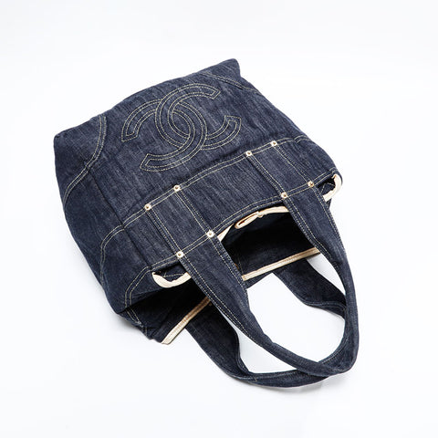 CHANEL 10 series 2005-2006 Denim COCO Mark Tote Bag Navy WS22812