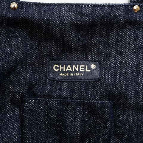 CHANEL 10 series 2005-2006 Denim COCO Mark Tote Bag Navy WS22812