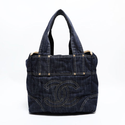 CHANEL 10 series 2005-2006 Denim COCO Mark Tote Bag Navy WS22812