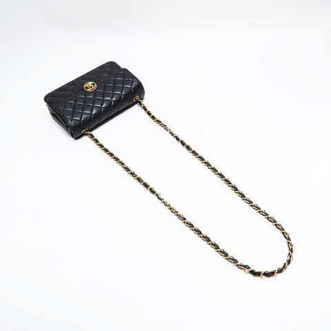シャネル CHANEL 1番台 1989-1991 ラムスキン マトラッセ ミニ ターンロック ショルダーバッグ ブラック WS22813