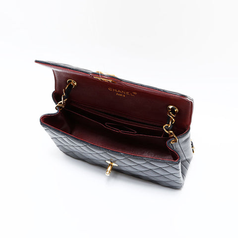 シャネル CHANEL 1番台 1989-1991 ラムスキン マトラッセ ミニ ターンロック ショルダーバッグ ブラック WS22813