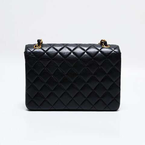 シャネル CHANEL 1番台 1989-1991 ラムスキン マトラッセ ミニ ターンロック ショルダーバッグ ブラック WS22813
