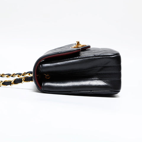 シャネル CHANEL 1番台 1989-1991 ラムスキン マトラッセ ミニ ターンロック ショルダーバッグ ブラック WS22813