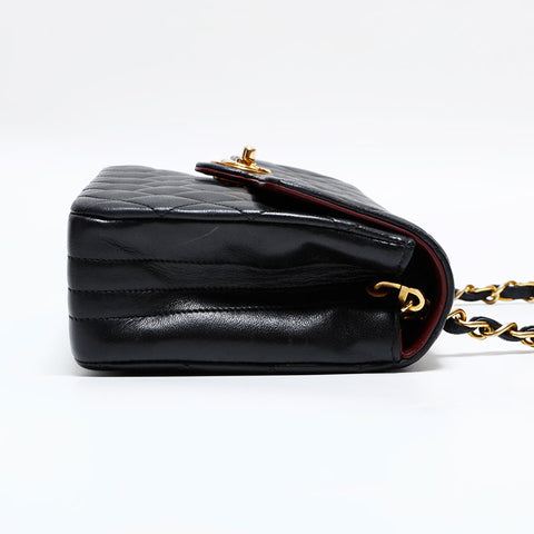 シャネル CHANEL 1番台 1989-1991 ラムスキン マトラッセ ミニ ターンロック ショルダーバッグ ブラック WS22813