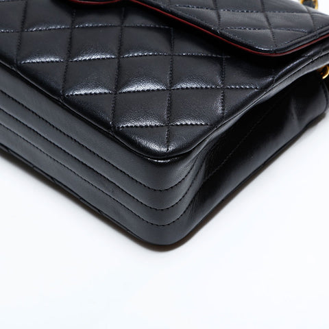 シャネル CHANEL 1番台 1989-1991 ラムスキン マトラッセ ミニ ターンロック ショルダーバッグ ブラック WS22813