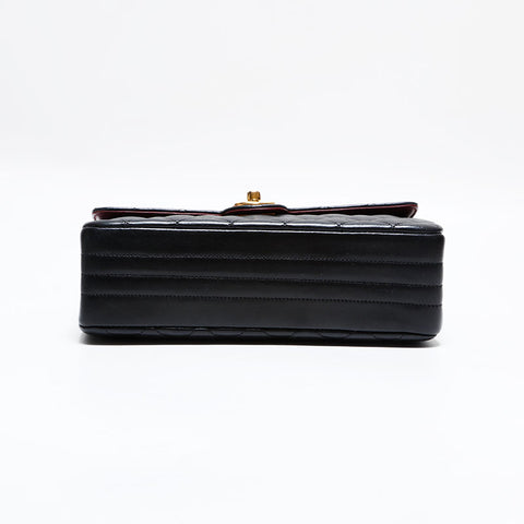 シャネル CHANEL 1番台 1989-1991 ラムスキン マトラッセ ミニ ターンロック ショルダーバッグ ブラック WS22813