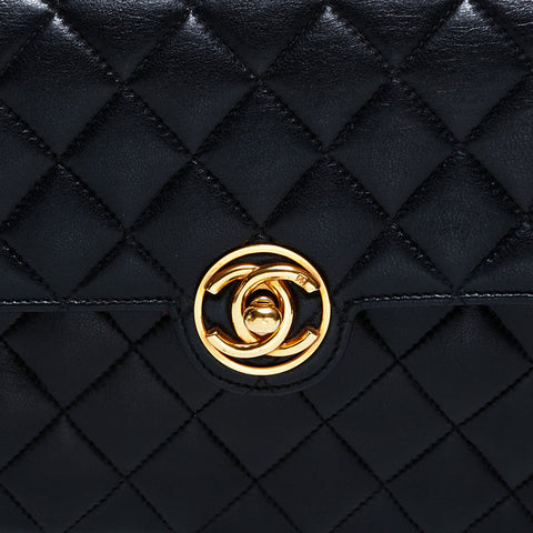 シャネル CHANEL 1番台 1989-1991 ラムスキン マトラッセ ミニ ターンロック ショルダーバッグ ブラック WS22813