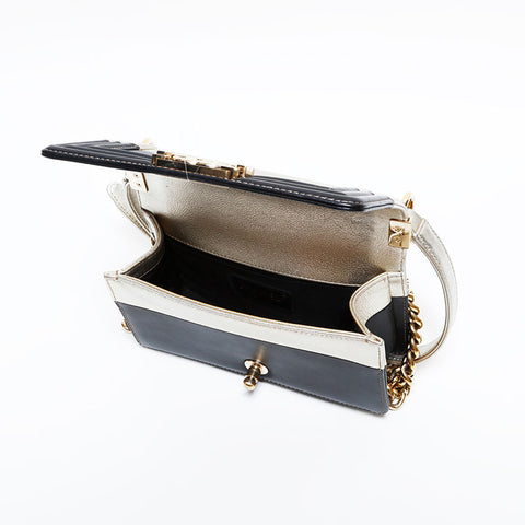シャネル CHANEL 21番台 2015-2016 ミニ ボーイ バイカラー ショルダーバッグ ブラック シルバー WS22814