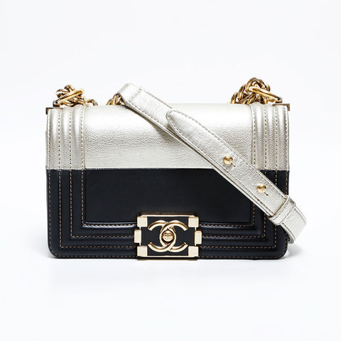 シャネル CHANEL 21番台 2015-2016 ミニ ボーイ バイカラー ショルダーバッグ ブラック シルバー WS22814