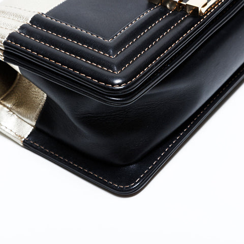 シャネル CHANEL 21番台 2015-2016 ミニ ボーイ バイカラー ショルダーバッグ ブラック シルバー WS22814