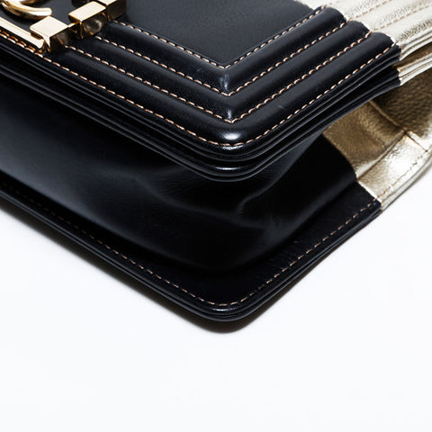 シャネル CHANEL 21番台 2015-2016 ミニ ボーイ バイカラー ショルダーバッグ ブラック シルバー WS22814