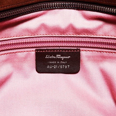 サルヴァトーレフェラガモ Salvatore Ferragamo スエード ファー ハンドバッグ ブラウン WS22815