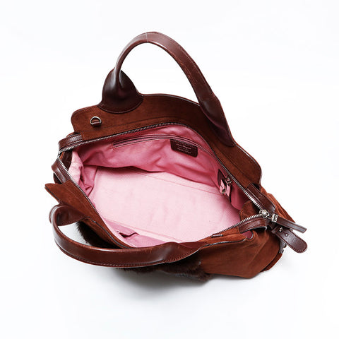 Salvatore Ferragamo Suede fur Handbag Brown WS22815