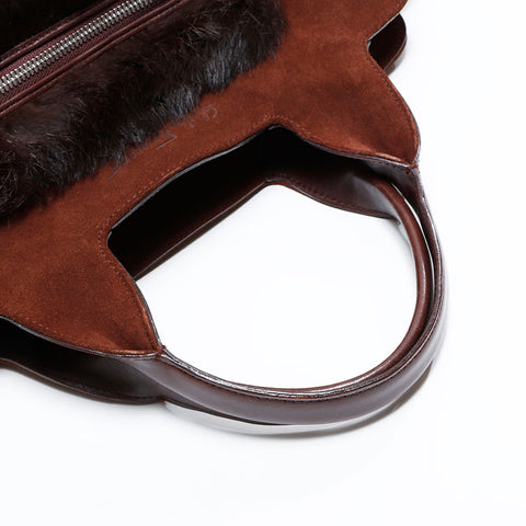 サルヴァトーレフェラガモ Salvatore Ferragamo スエード ファー ハンドバッグ ブラウン WS22815