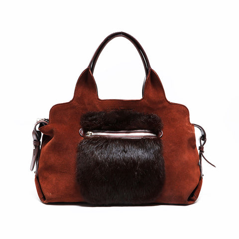 Salvatore Ferragamo Suede fur Handbag Brown WS22815