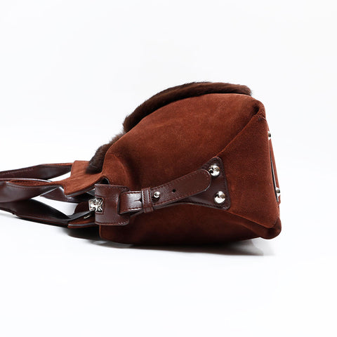 サルヴァトーレフェラガモ Salvatore Ferragamo スエード ファー ハンドバッグ ブラウン WS22815
