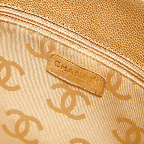 シャネル CHANEL 7番台 2000-2002 キャビアスキン チョコバー ショルダーバッグ ベージュ WS22816
