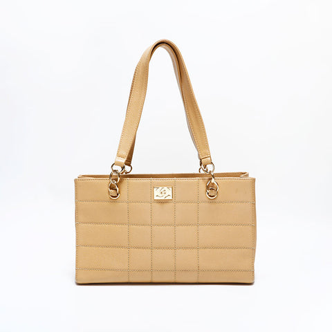 シャネル CHANEL 7番台 2000-2002 キャビアスキン チョコバー ショルダーバッグ ベージュ WS22816