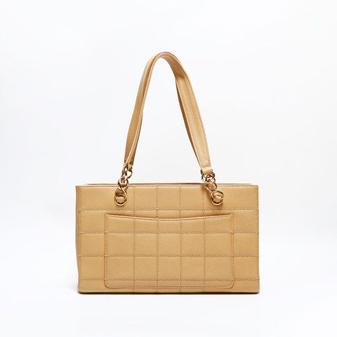 シャネル CHANEL 7番台 2000-2002 キャビアスキン チョコバー ショルダーバッグ ベージュ WS22816